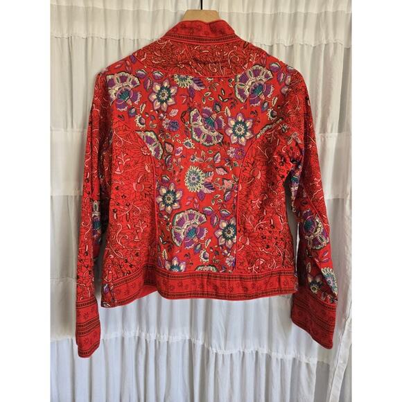 Phool Womens Medium Vintage Jacket Red Floral Boho Gypsy Festival Retro Asian - Picture 3 of 9